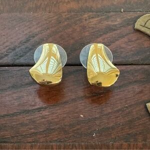 Vintage Gold Tone Sculpted Stud Earrings | Art Deco Revival